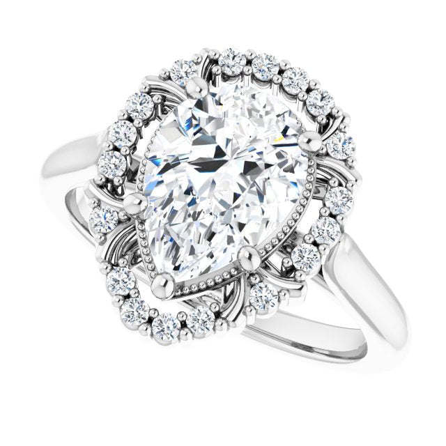 Cubic Zirconia Engagement Ring- The Sana (Customizable Pear Cut Design with Majestic Crown Halo and Raised Illusion Setting)