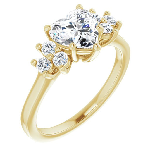 10K Yellow Gold Customizable Heart Cut 7-stone Prong-Set Design