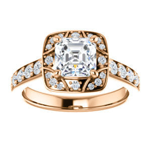 Cubic Zirconia Engagement Ring- The Payton (Customizable Asscher Cut with Segmented Cluster-Halo and Large-Accented Band)