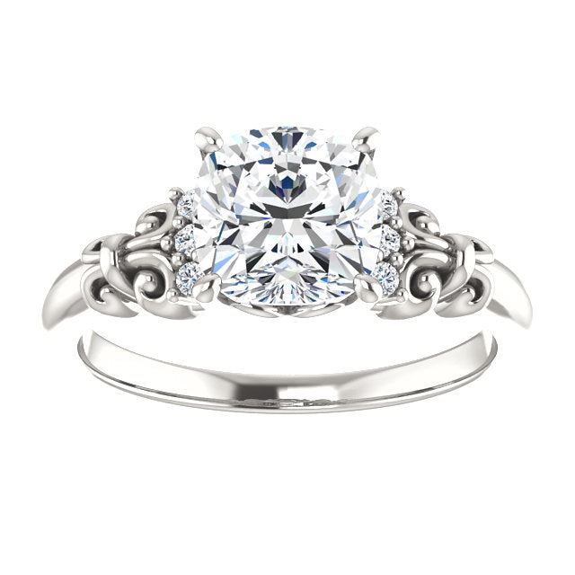 Cubic Zirconia Engagement Ring- The Lark (Customizable 7-stone Cushion Cut Design with Vertical Round-Channel Accents)