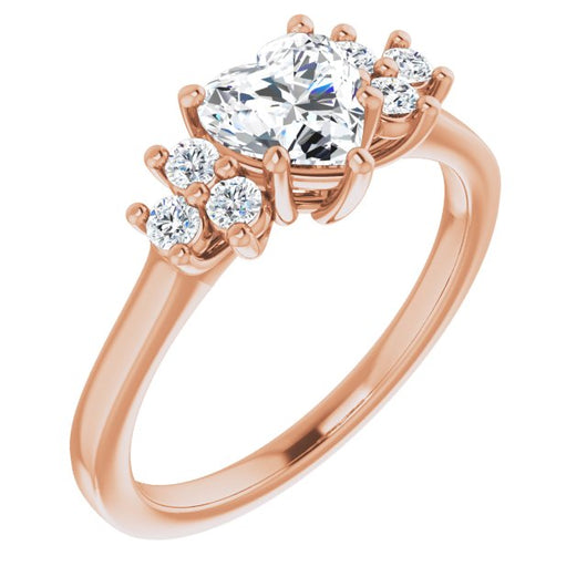 10K Rose Gold Customizable Heart Cut 7-stone Prong-Set Design