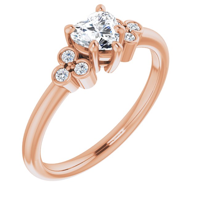 10K Rose Gold Customizable 7-stone Heart Cut Center with Round-Bezel Side Stones