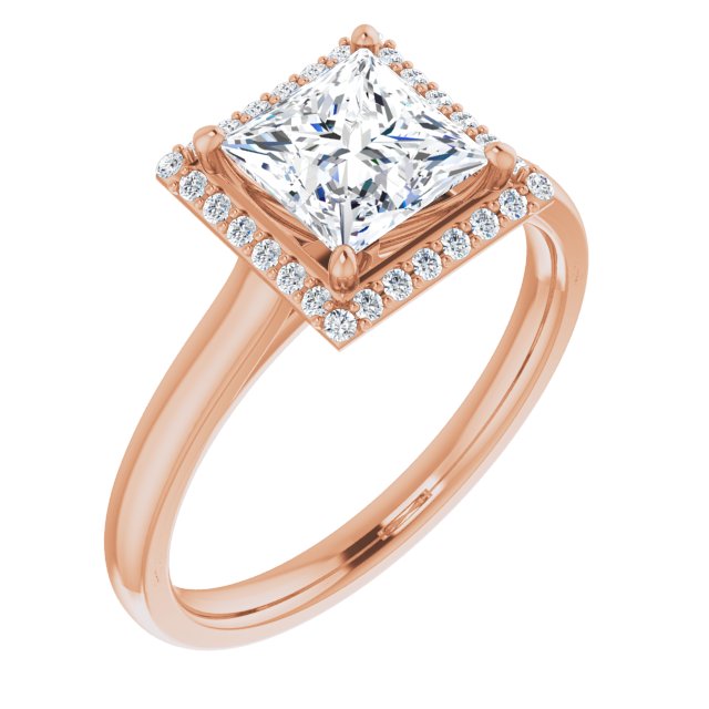 18K Rose Gold Customizable Halo-Styled Cathedral Princess/Square Cut Design