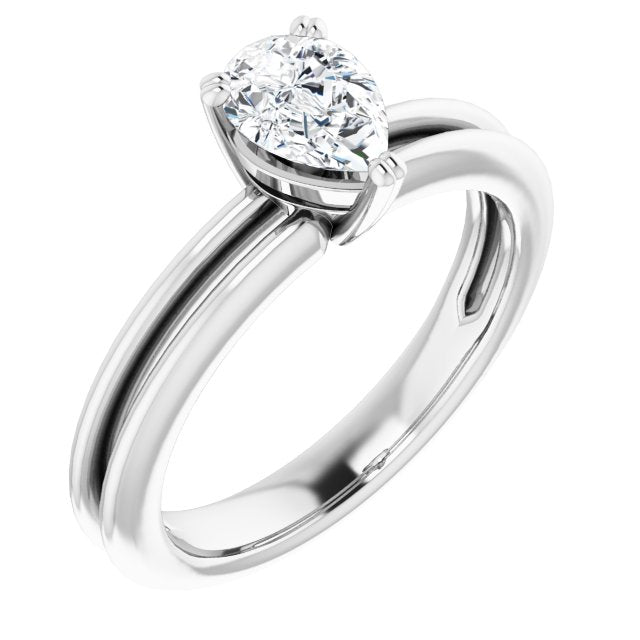10K White Gold Customizable Pear Cut Solitaire with Grooved Band
