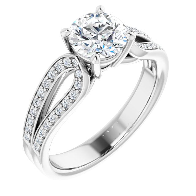 10K White Gold Customizable Round Cut Design featuring Shared Prong Split-band