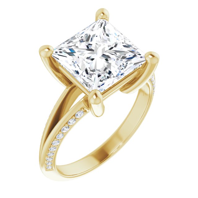 10K Yellow Gold Customizable Princess/Square Cut Center with 4-sided-Accents Knife-Edged Split-Band
