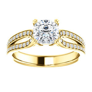 Cubic Zirconia Engagement Ring- The Monet (Customizable Cushion Cut Design with Wide Split-Pavé Band)
