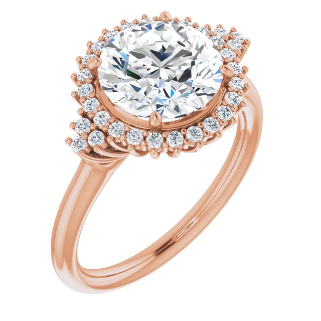 18K Rose Gold Customizable Round Cut Cathedral-Halo Design with Tri-Cluster Round Accents