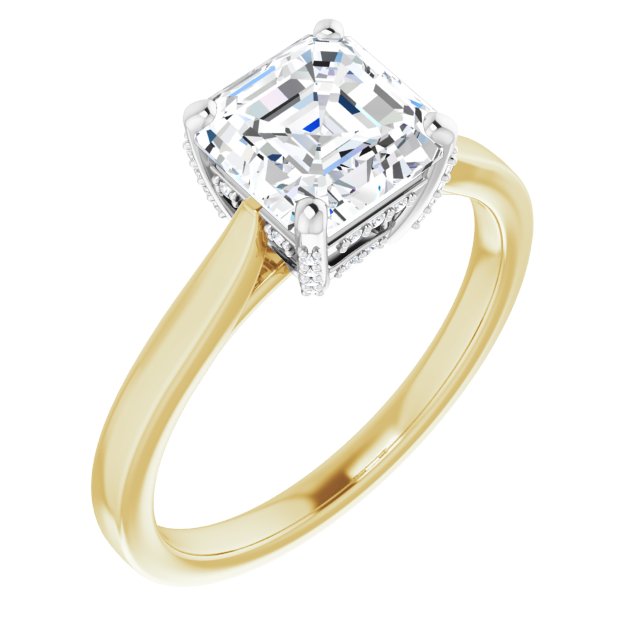 14K Yellow & White Gold Customizable Cathedral-Raised Asscher Cut Style with Prong Accents Enhancement