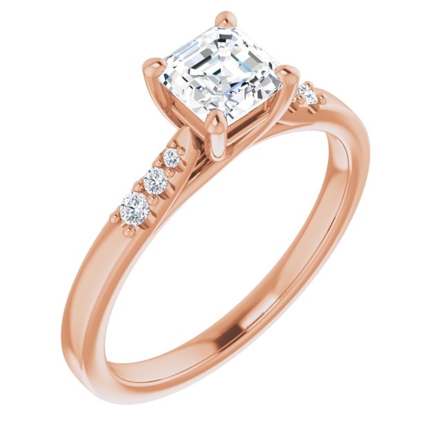 10K Rose Gold Customizable 7-stone Asscher Cut Cathedral Style with Triple Graduated Round Cut Side Stones
