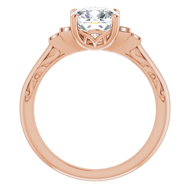 Cubic Zirconia Engagement Ring- The Brynhild (Customizable Engraved Design with Cushion Cut Center and Perpendicular Band Accents)