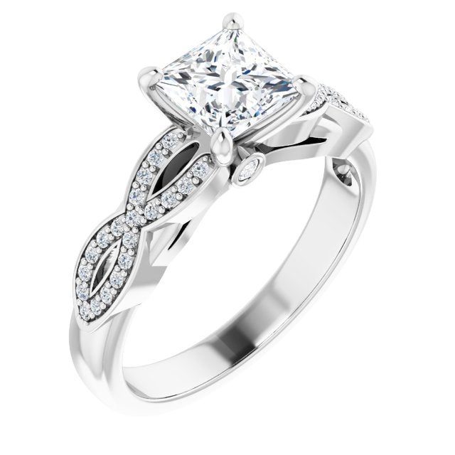 10K White Gold Customizable Princess/Square Cut Design featuring Infinity Pavé Band and Round-Bezel Peekaboos