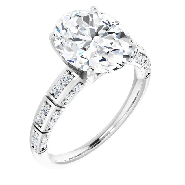 14K White Gold Customizable Oval Cut Style with Three-sided, Segmented Shared Prong Band
