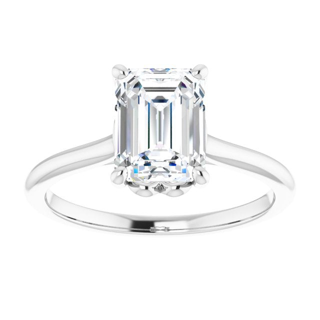 Cubic Zirconia Engagement Ring- The Josepha (Customizable Cathedral-style Radiant Cut Solitaire with Decorative Heart Prong Basket)