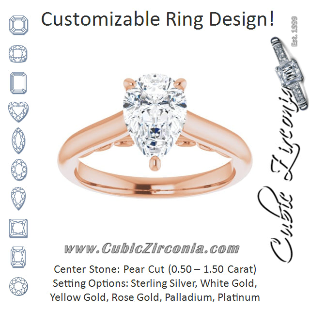 Cubic Zirconia Engagement Ring- The Adelaide (Customizable Pear Cut Cathedral Solitaire with Two-Tone Option Decorative Trellis 'Down Under')