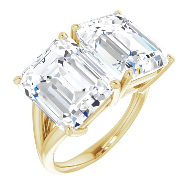 10K Yellow Gold Customizable Two-Stone Emerald/Radiant Cut with Split Band