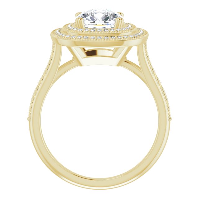 Cubic Zirconia Engagement Ring- The Aubriella (Customizable Cushion Cut Design with Elegant Double Halo, Houndstooth Milgrain and Band-Channel Accents)