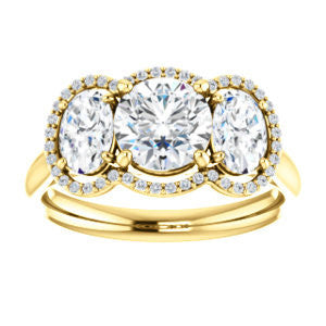 Cubic Zirconia Engagement Ring- The Carissa (Customizable Round Cut 3-stone Halo Style with Oval Accents)