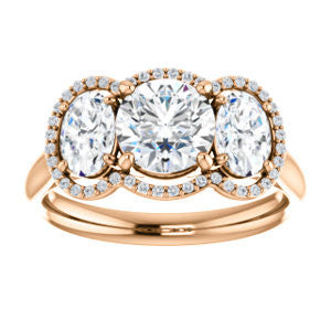 Cubic Zirconia Engagement Ring- The Carissa (Customizable Round Cut 3-stone Halo Style with Oval Accents)