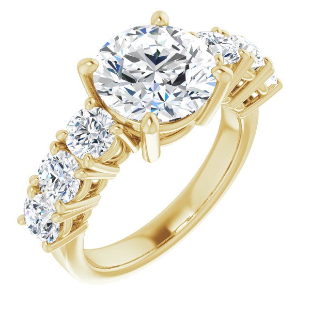 10K Yellow Gold Customizable 7-stone Round Cut Design with Large Round-Prong Side Stones