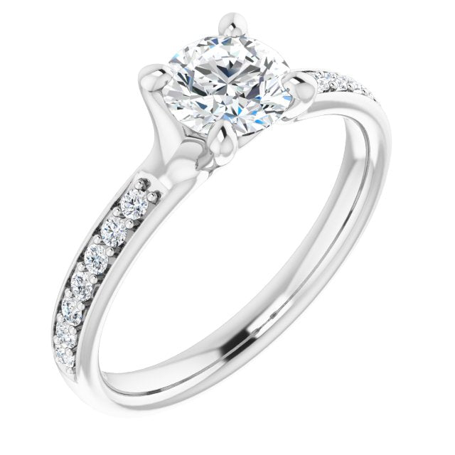 10K White Gold Customizable Heavy Prong-Set Round Cut Style with Round Cut Band Accents