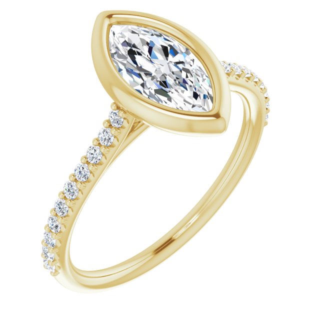Cubic Zirconia Engagement Ring- The Careena (Customizable Bezel-set Marquise Cut Style with Ultra-thin Pavé-Accented Band)