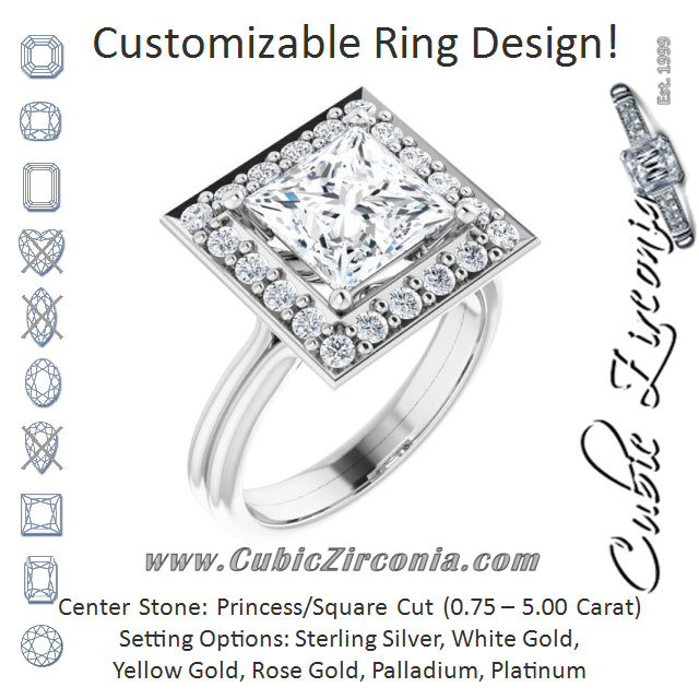 Cubic Zirconia Engagement Ring- The Gretchen (Customizable Cluster-Halo Accented Princess/Square Cut Style with Tapered Dual Band)