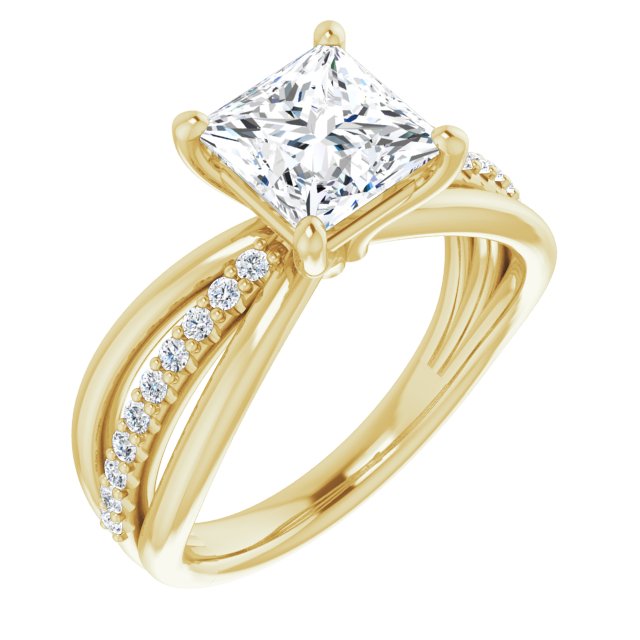 10K Yellow Gold Customizable Princess/Square Cut Design with Tri-Split Accented Band