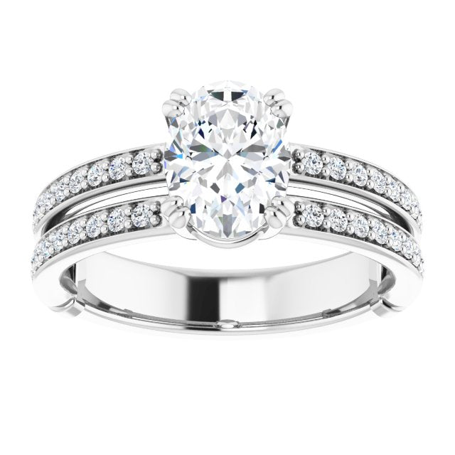 Cubic Zirconia Engagement Ring- The Constance (Customizable Oval Cut Design featuring Split Band with Accents)