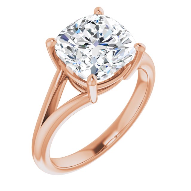 10K Rose Gold Customizable Cushion Cut Solitaire with Tapered Split Band