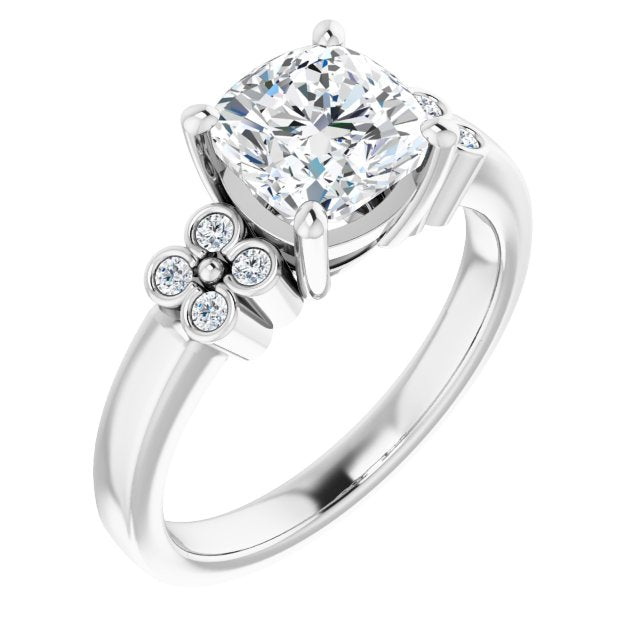 Cubic Zirconia Engagement Ring- The Heidi Grethe (Customizable 9-stone Design with Cushion Cut Center and Complementary Quad Bezel-Accent Sets)