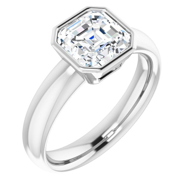 Cubic Zirconia Engagement Ring- The Jenny (Customizable Bezel-set Asscher Cut Solitaire with Wide Band)