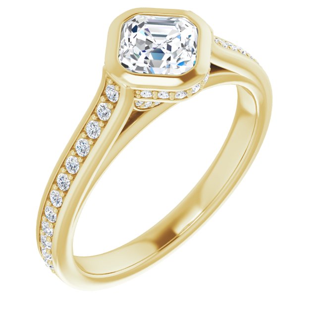 10K Yellow Gold Customizable Cathedral-Bezel Asscher Cut Design with Under Halo and Shared Prong Band