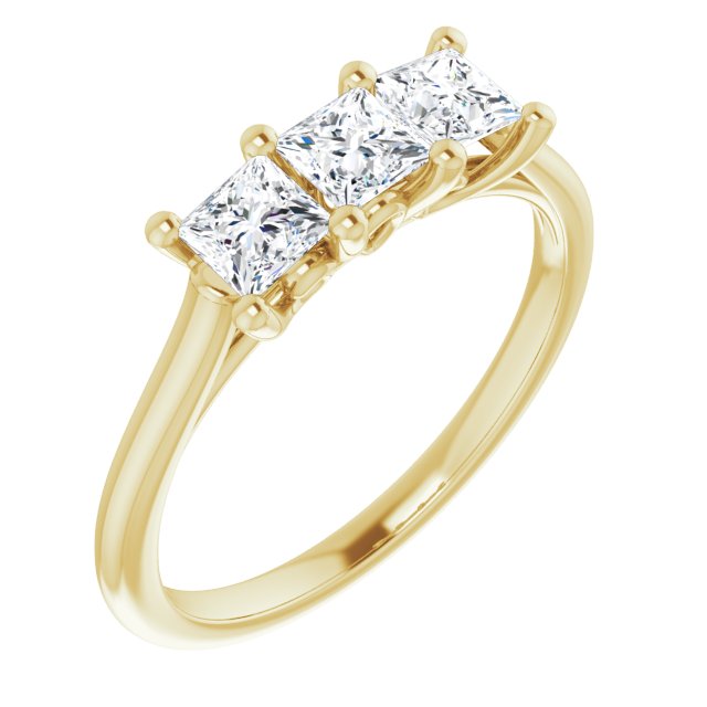 10K Yellow Gold Customizable Triple Princess/Square Cut Design with Thin Band