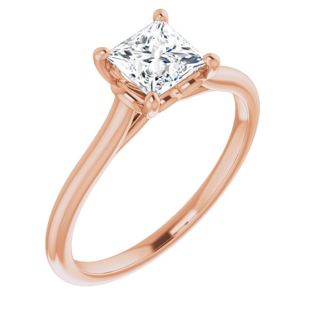 10K Rose Gold Customizable Cathedral-style Princess/Square Cut Solitaire with Decorative Heart Prong Basket
