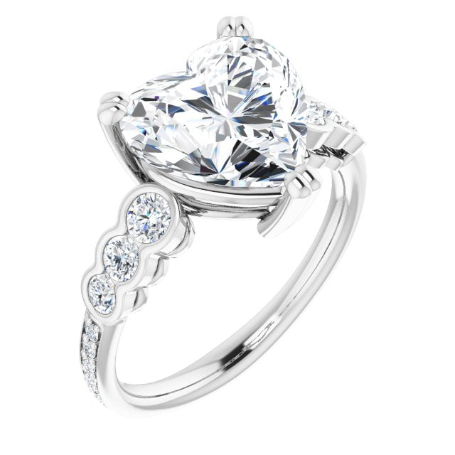 10K White Gold Customizable Heart Cut 7-stone Style Enhanced with Bezel Accents and Shared Prong Band