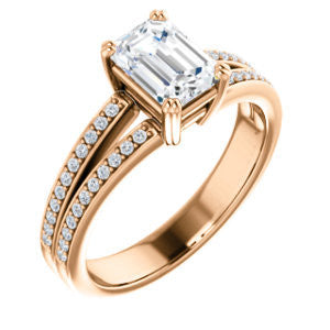 Cubic Zirconia Engagement Ring- The Trudy (Customizable Radiant Cut Style with Wide Double Pavé Band)