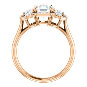 Cubic Zirconia Engagement Ring- The Carissa (Customizable Asscher Cut 3-stone Halo Style with Oval Accents)