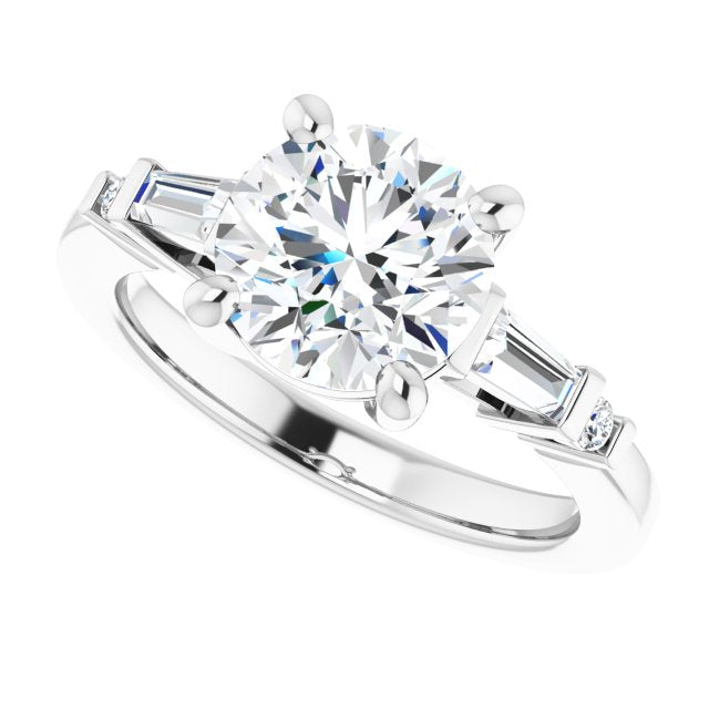 Cubic Zirconia Engagement Ring- The Belem (Customizable 5-stone Baguette+Round-Accented Round Cut Design))