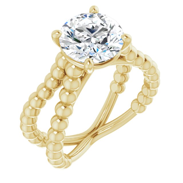 14K Yellow Gold Customizable Round Cut Solitaire with Wide Beaded Split-Band