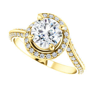 Cubic Zirconia Engagement Ring- The Karly (Customizable Round Cut Design with Bypass Halo and 3-sided Artisan Pavé Band)