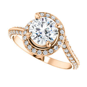 Cubic Zirconia Engagement Ring- The Karly (Customizable Round Cut Design with Bypass Halo and 3-sided Artisan Pavé Band)
