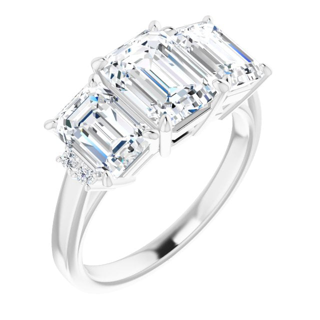 Cubic Zirconia Engagement Ring- The Skylah (Customizable Triple Emerald Cut Design with Quad Vertical-Oriented Round Accents)