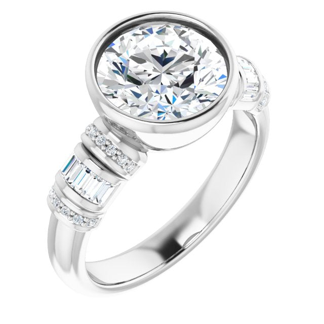 10K White Gold Customizable Bezel-set Round Cut Setting with Wide Sleeve-Accented Band
