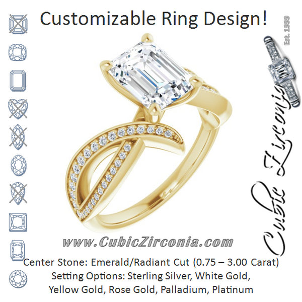 Cubic Zirconia Engagement Ring- The Vada (Customizable Radiant Cut Design with Swooping Shared Prong Bypass Band)