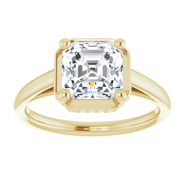 Cubic Zirconia Engagement Ring- The Romina Salomé (Customizable Super-Cathedral Asscher Cut Design with Hidden-stone Under-halo Trellis)