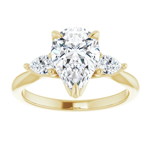 Cubic Zirconia Engagement Ring- *Clearance* The Sharona (3-stone Design with 2.0 carat Pear Cut Center and Dual Large Pear Side Stones in 10K Yellow Gold)