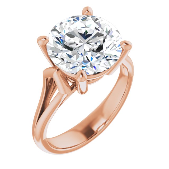 10K Rose Gold Customizable Cathedral-Raised Round Cut Solitaire with Angular Chevron Split Band