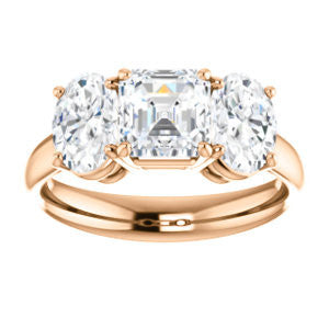 Cubic Zirconia Engagement Ring- The Rita (Customizable Asscher Cut Three-stone Style with Dual Oval Cut Accents)