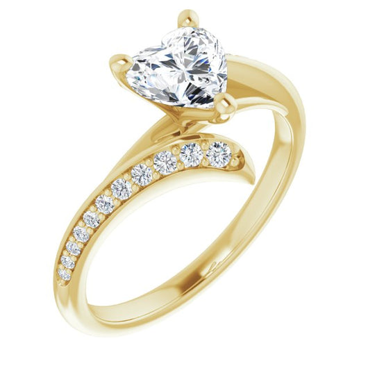 10K Yellow Gold Customizable Heart Cut Style with Artisan Bypass and Shared Prong Band